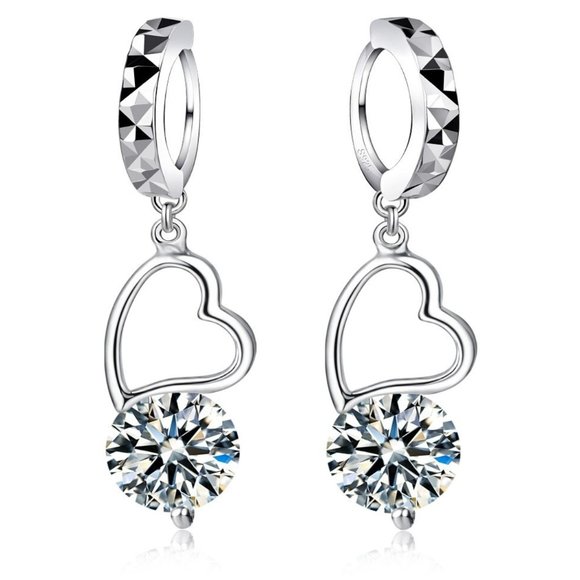 💎 NEW ❤️ Elegant Women Round Earrings 925 Sterling Silver Hoop Heart Gift